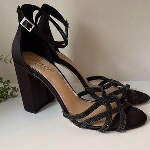 Badgley Mischka Jewel Black Crystal Strappy Heels 8.5 NEW
